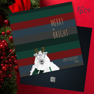 Gek Schattige "Merry + Bright" Schaap Feestdagenkaart