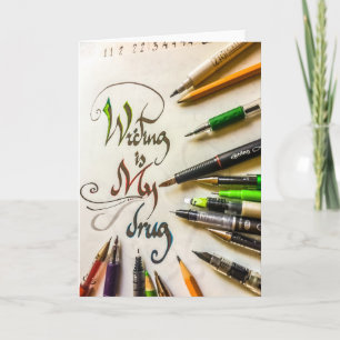 Gek schrijver manifest pennen en potloden kaart