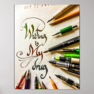 Gek schrijver manifest pennen en potloden poster