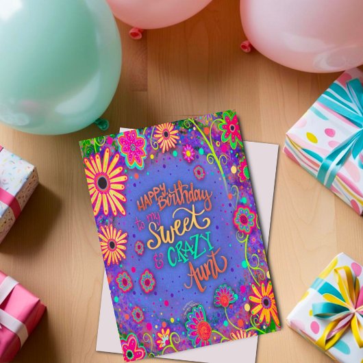 Gek Tante Verjaardag  Floral Funny Kaart