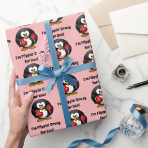 Gek voor U Schattige Valentijnsdag Liefde Penguin Cadeaupapier