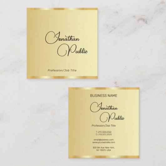Gekalligrafeerd Script Faux Gold Sjabloon Modern Vierkante Visitekaartje (Voorkant / Achterkant)