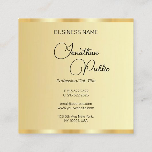 Gekalligrafeerd Script Faux Gold Sjabloon Modern Vierkante Visitekaartje (Achterkant)