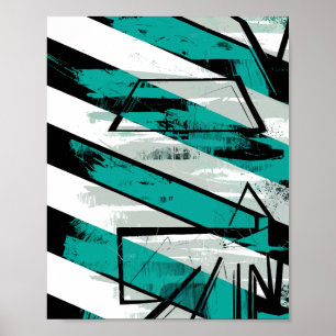 Gekanteelde Strepen met Turquoise Kwast Textures Poster