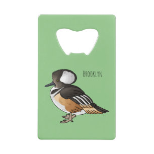 Gekapte zaagbek vogel cartoon illustratie creditkaart flessenopener