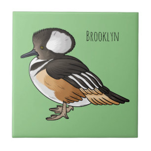Gekapte zaagbek vogel cartoon illustratie tegeltje