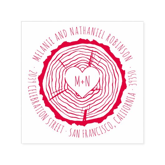 Gekerfd Houten Hart Rustieke Trouw Retouradres Zelfinktende Stempel (Design)