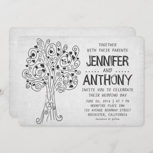 gekerfde boom moderne huwelijksuitnodiging kaart (Voorkant / Achterkant)