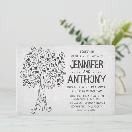 gekerfde boom moderne huwelijksuitnodiging kaart (Staand voorkant)