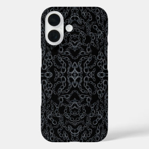 Geketende abstracte gespiegelde afbeelding grijs o iPhone 16 hoesje