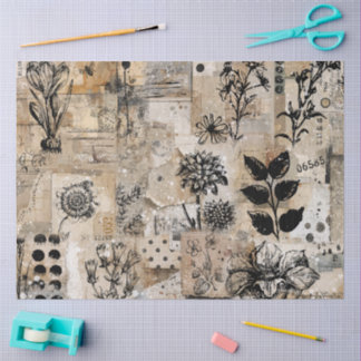 Geketste Botanische Collage Decoupage Tissuepapier