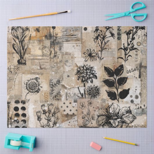 Geketste Botanische Collage Decoupage Tissuepapier (Craft)