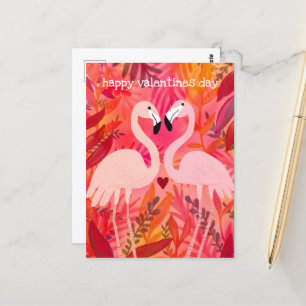 GEKIETELDE ROZE Flamingo's Valentijn grillig Schat Briefkaart