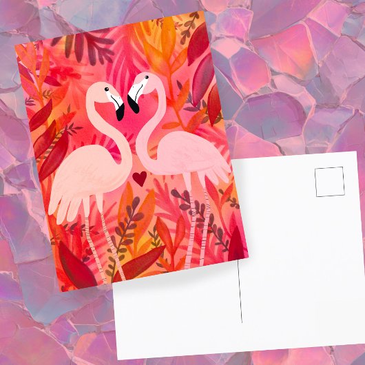 GEKIETELDE ROZE Flamingo's Valentijn grillig Schat Briefkaart