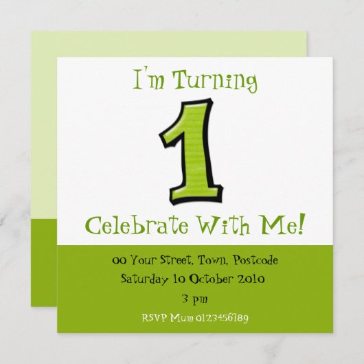 Gekke Aantallen 1 groene Uitnodiging van de Dag (Voorkant / Achterkant)