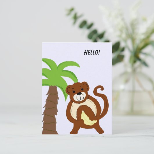 Gekke aap met palmboom briefkaart (Staand voorkant)