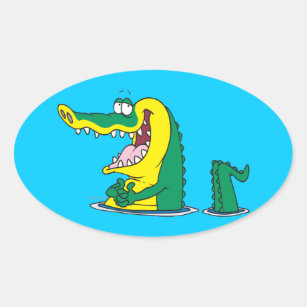 gekke alligator krokodil cartoon karakter ovale sticker
