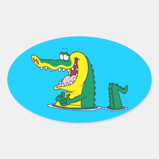 gekke alligator krokodil cartoon karakter ovale sticker (Voorkant)
