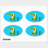 gekke alligator krokodil cartoon karakter ovale sticker (Vel)
