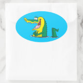 gekke alligator krokodil cartoon karakter ovale sticker (Tas)