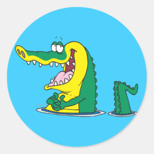 gekke alligator krokodil cartoon karakter ronde sticker