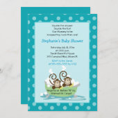 Gekke apen in een Baby shower met tweelingstreepje Kaart (Voorkant / Achterkant)