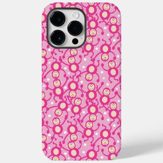 Gekke apen in roze patroonvlinderbloemigen Kinder Case-Mate iPhone Case (Achterkant)