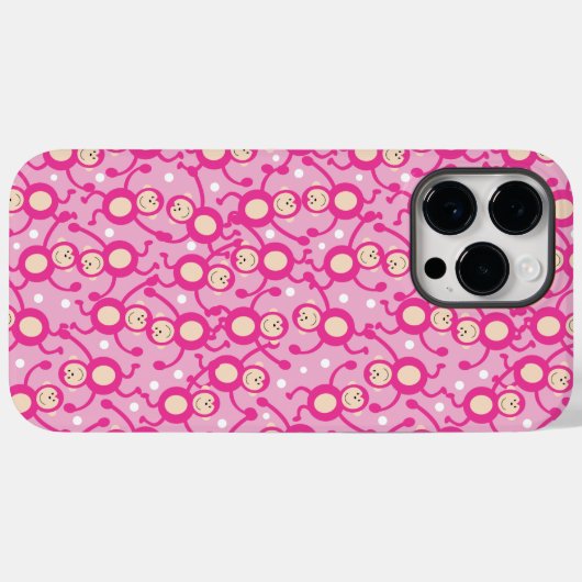 Gekke apen in roze patroonvlinderbloemigen Kinder Case-Mate iPhone Case (Achterkant (horizontaal))