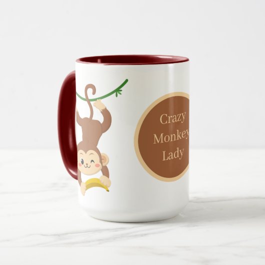 gekke apendame voegt tekst toe mok (Voorkant links)