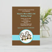 Gekke apenrendy 2 kinderen Birthday-uitnodiging Kaart (Staand voorkant)