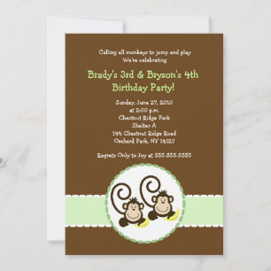 Gekke apenrendy 2 kinderen Birthday-uitnodiging Kaart
