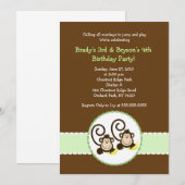 Gekke apenrendy 2 kinderen Birthday-uitnodiging Kaart (Voorkant / Achterkant)