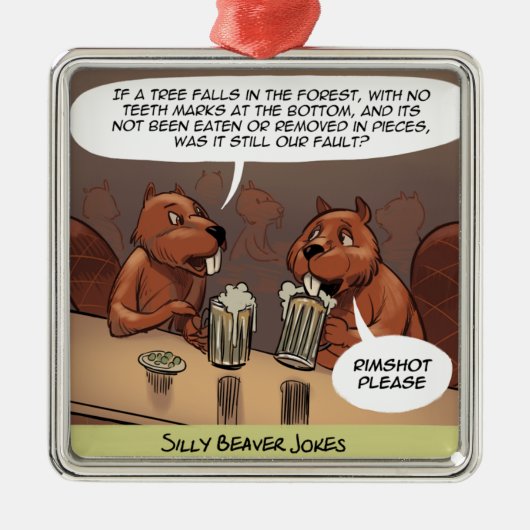 Gekke Beaver Jokes Funny Cartoon Metalen Ornament (Voorkant)