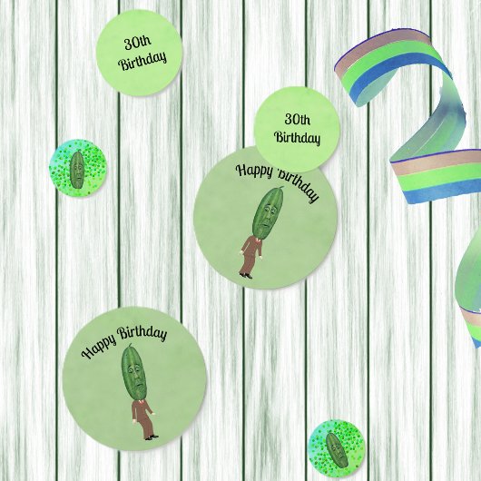 Gekke Big Green Pickle Head Man Verrast Gezicht Confetti