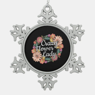 Gekke bloem dame - Zinnia tuinman Tin Sneeuwvlok Ornament