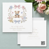 Gekke Bloem Teddybeer Baby Shower QR-code Kaart