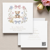 Gekke Bloem Teddybeer Baby Shower QR-code Kaart