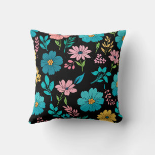 Gekke bloesems op Midnight Blackground Kussen
