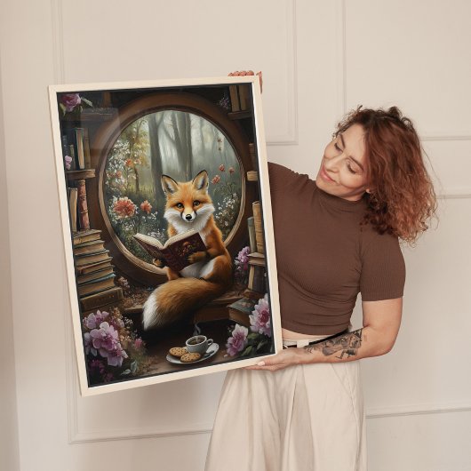 Gekke boek boek lezen Fox Canvas Afdruk