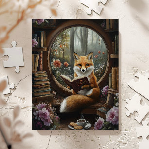 Gekke boekliefhebber die Fox leest Legpuzzel