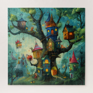 Gekke boomhutten in grote boom legpuzzel