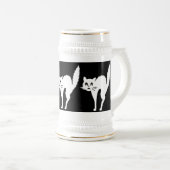 gekke, boze witte kat met gepijlde achterhalloween bierpul (Voorkant rechts)