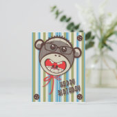 Gekke bril Sock Monkey Happy B Day Briefkaart (Staand voorkant)