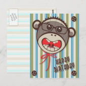 Gekke bril Sock Monkey Happy B Day Briefkaart (Voorkant / Achterkant)