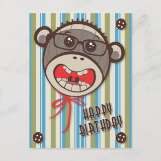 Gekke bril Sock Monkey Happy B Day Briefkaart