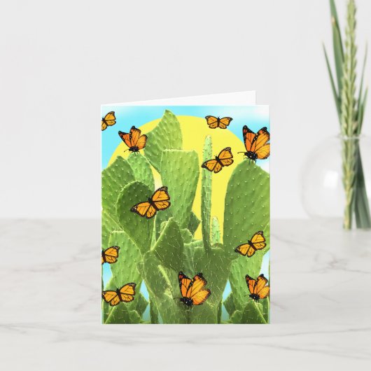 Gekke cactus en vlinders kaart (Voorkant)