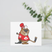 gekke canadese hockey beaver cartoon briefkaart (Staand voorkant)