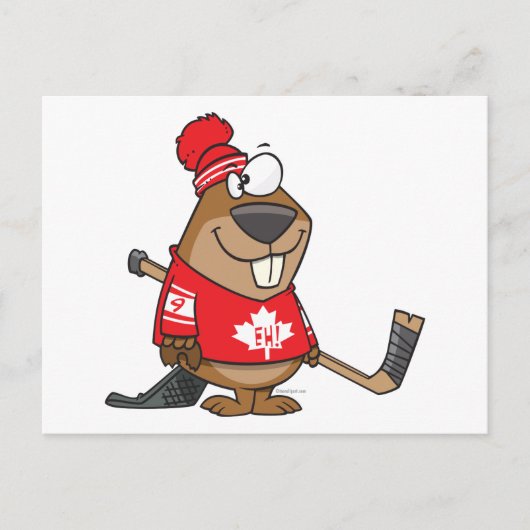 gekke canadese hockey beaver cartoon briefkaart (Voorkant)