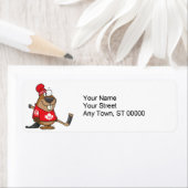 gekke canadese hockey beaver cartoon etiket (Insitu)