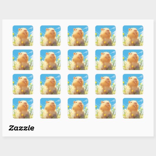 Gekke Capybara Smile Vierkante Sticker (Vel)